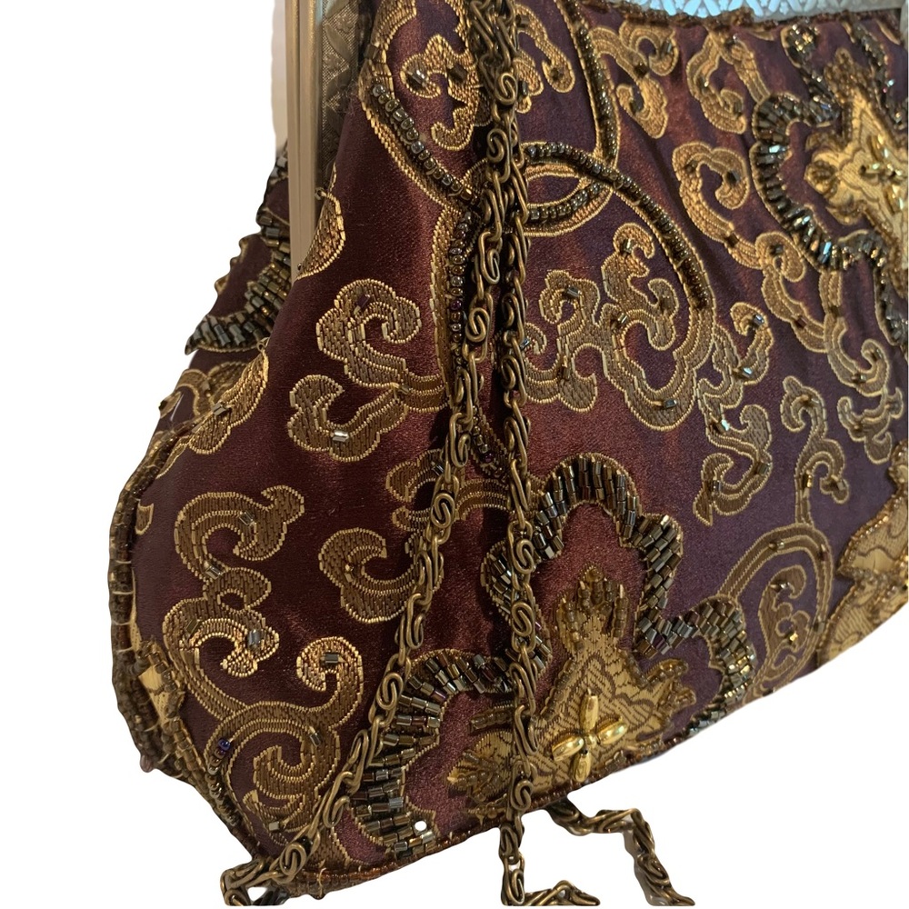 Vintage Brown Beaded Embroidered Chain Purse - Picture 5 of 16